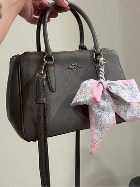 COACH Mini Surrey Carryall Bag Grey Crossgrain Leather Top Handle Satchel F44962